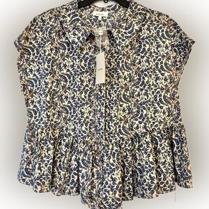 Bohme Blue and Cream Floral Blouse